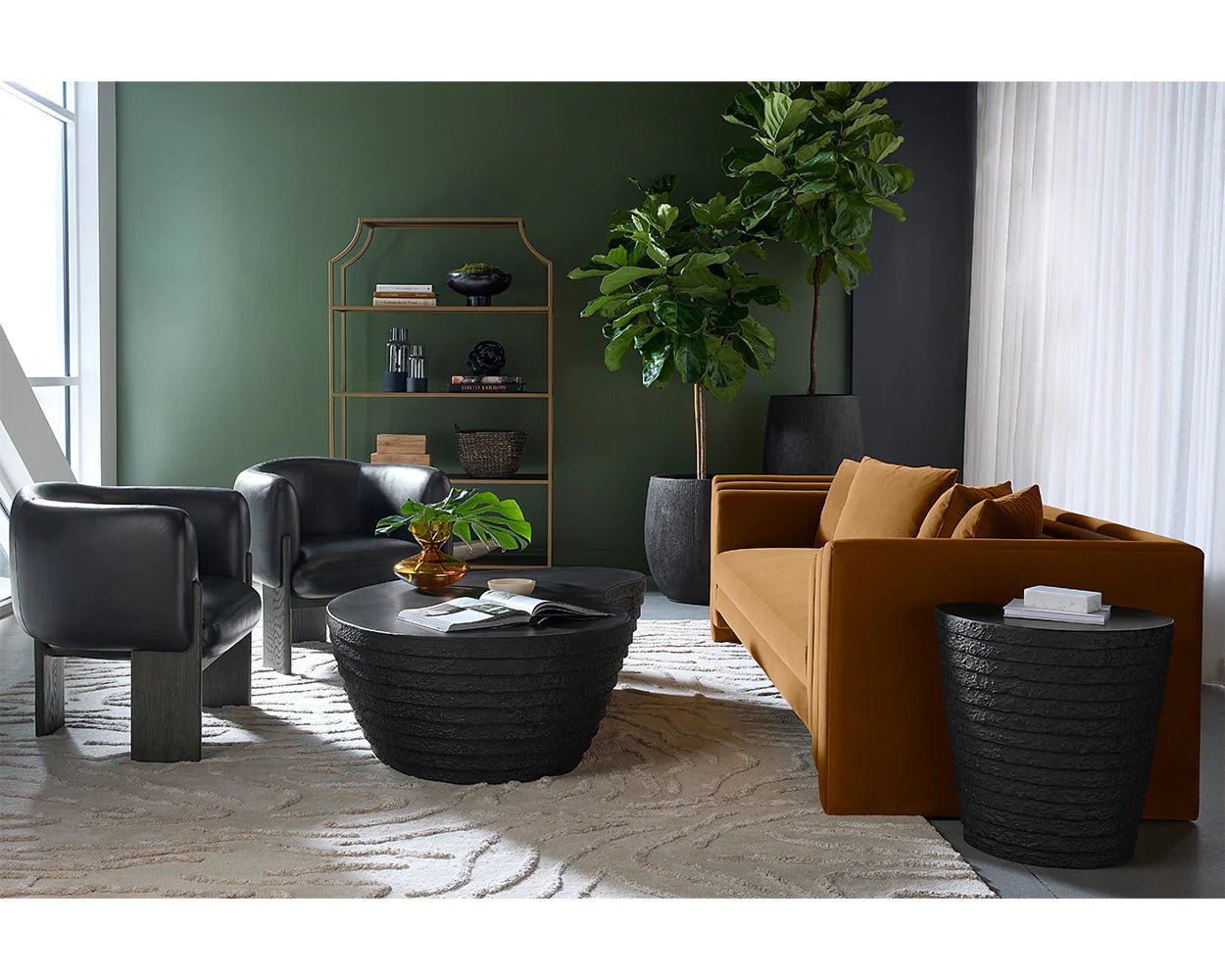 Trine Lounge Chair - Dark Brown - Vintage Black Night Leather - Central Designs