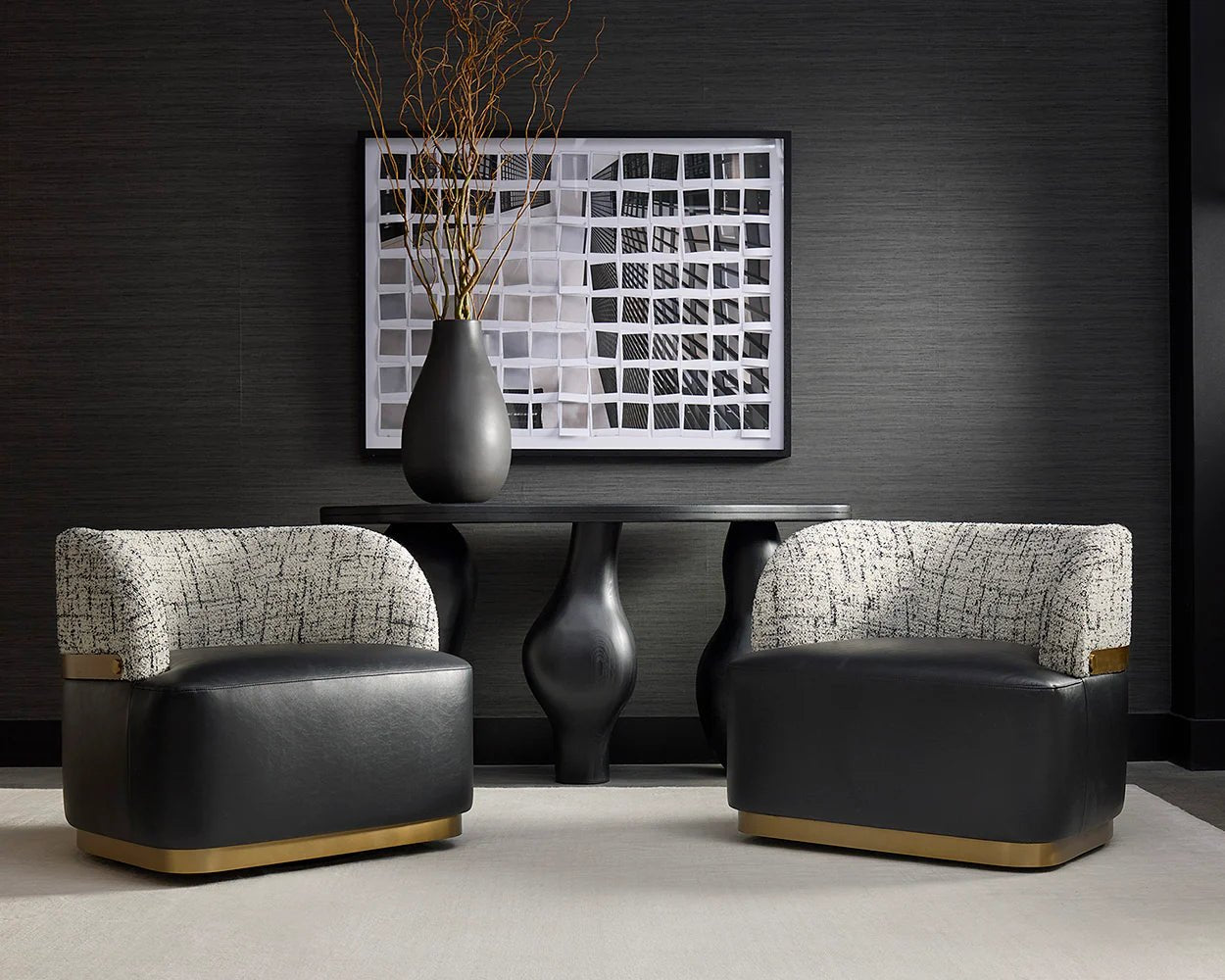 Brinda Swivel Lounge Chair - Bravo Black / Halton Birch - Central Designs