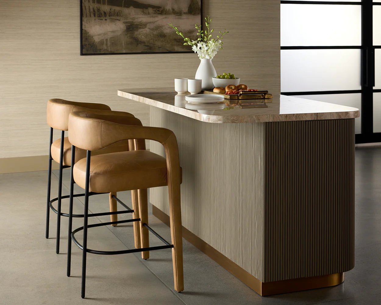 Mavia Counter Stool - Ludlow Sesame Leather - Central Designs