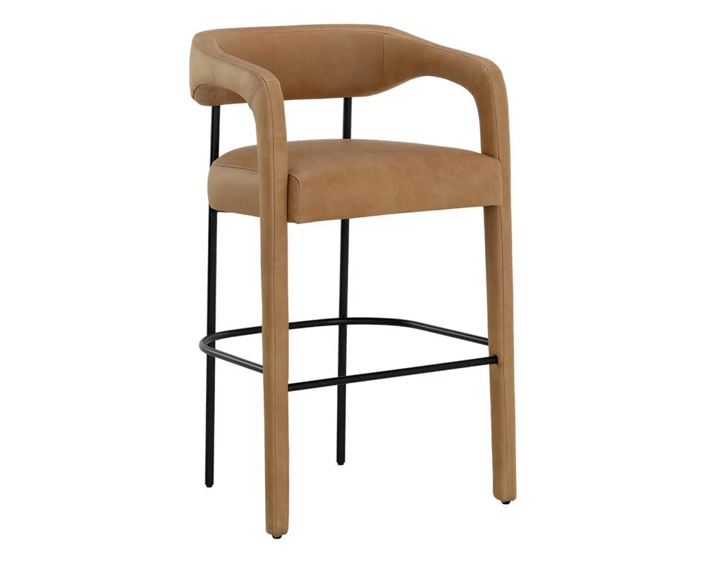 Mavia Bar Stool - Ludlow Sesame Leather - Central Designs