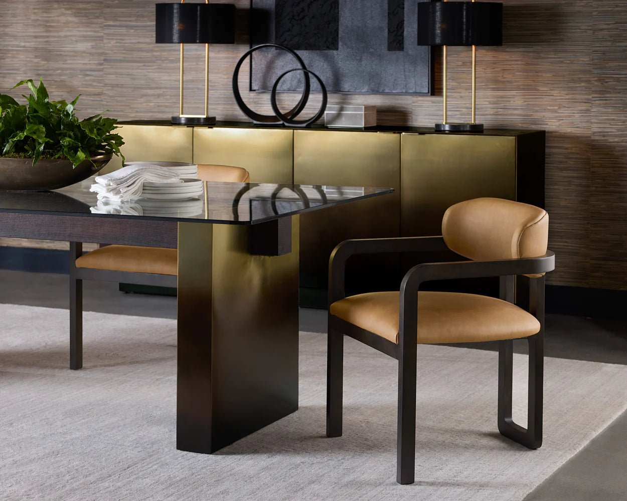 Madrone Dining Armchair - Brown - Ludlow Sesame Leather - Central Designs