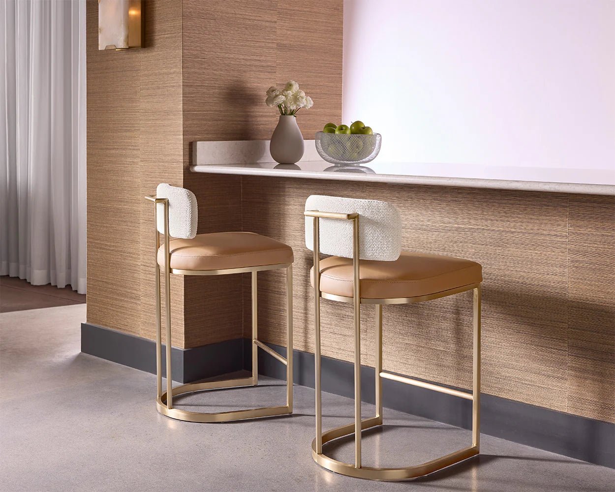 Larissa Counter Stool - Napa Cognac / Rhea Light Barley - Central Designs