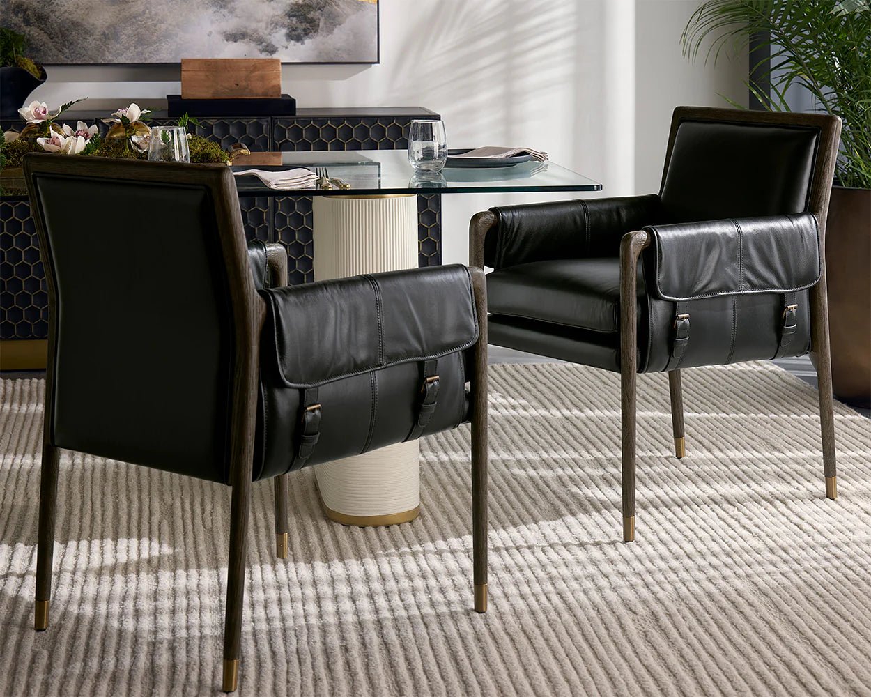 Mauti Dining Armchair - Distressed Brown - Cortina Black Leather - Central Designs