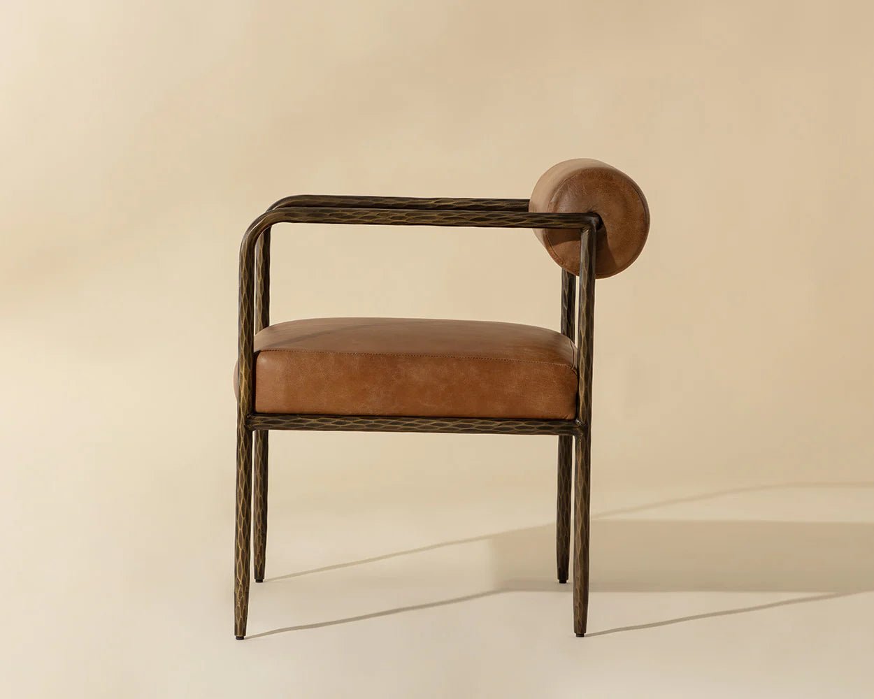 Ajani Dining Armchair - Tan Leather - Central Designs