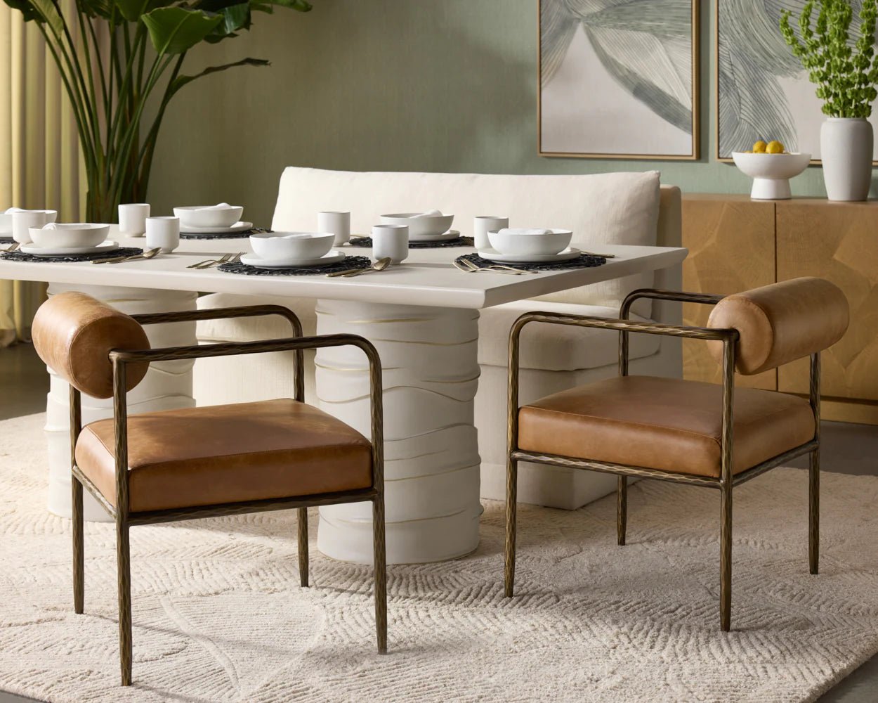 Ajani Dining Armchair - Tan Leather - Central Designs