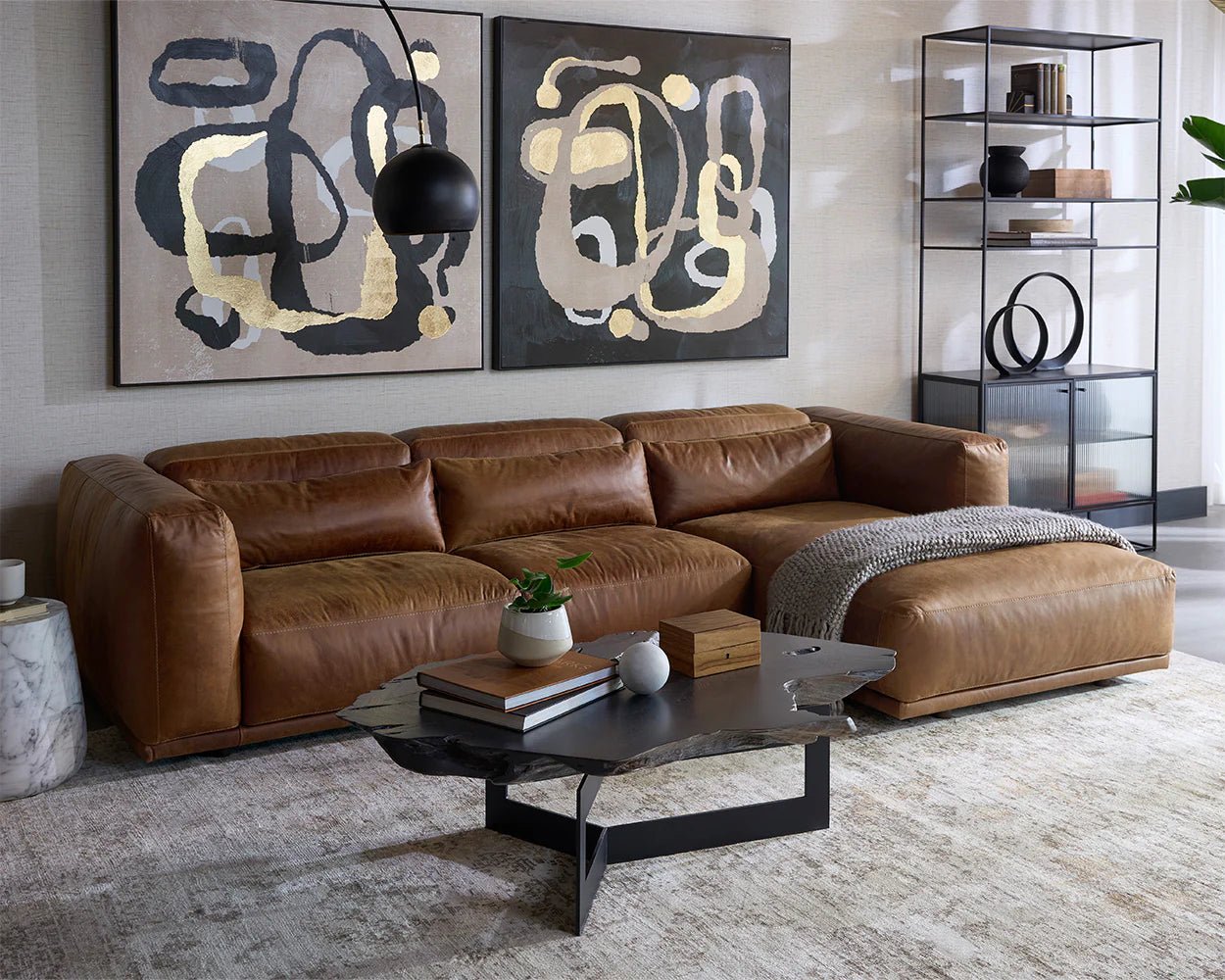 Beau Sofa Chaise - Raf - Lucia Tobacco Leather - Central Designs