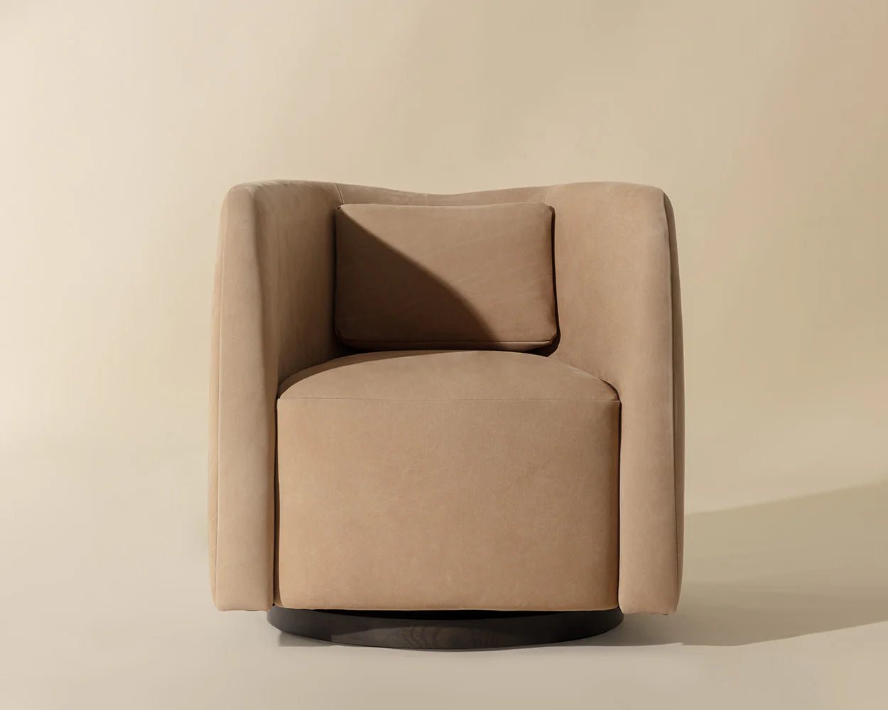 Emilie Swivel Lounge Chair - Nubuck Tan Leather - Central Designs