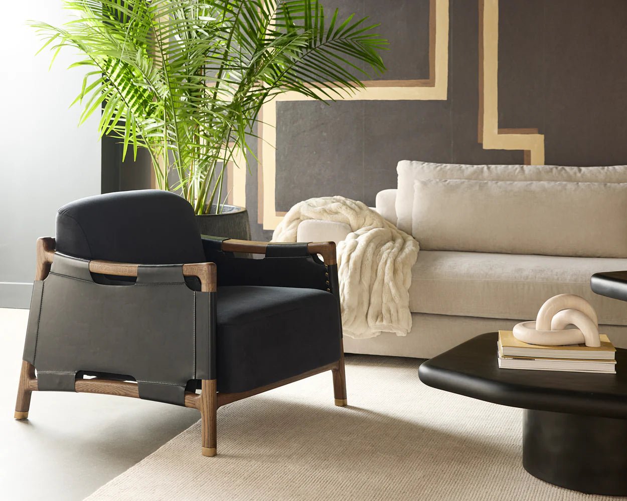 Calloway Lounge Chair - Antique Brown - Abbington Black / Onyx Leather - Central Designs
