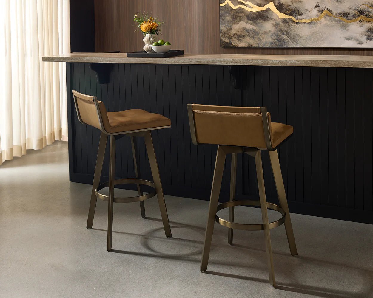 Arizona Swivel Bar Stool - Milliken Cognac - Central Designs