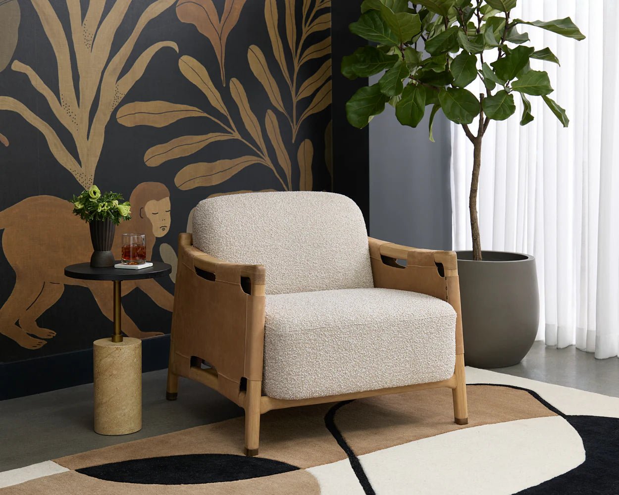 Calloway Lounge Chair - Light Oak - Santa Cruz Oatmeal / Nubuck Tan Leather - Central Designs