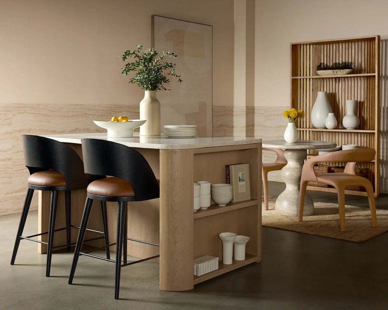 Romilly Kitchen Island - White Marble - 62" - Central Designs