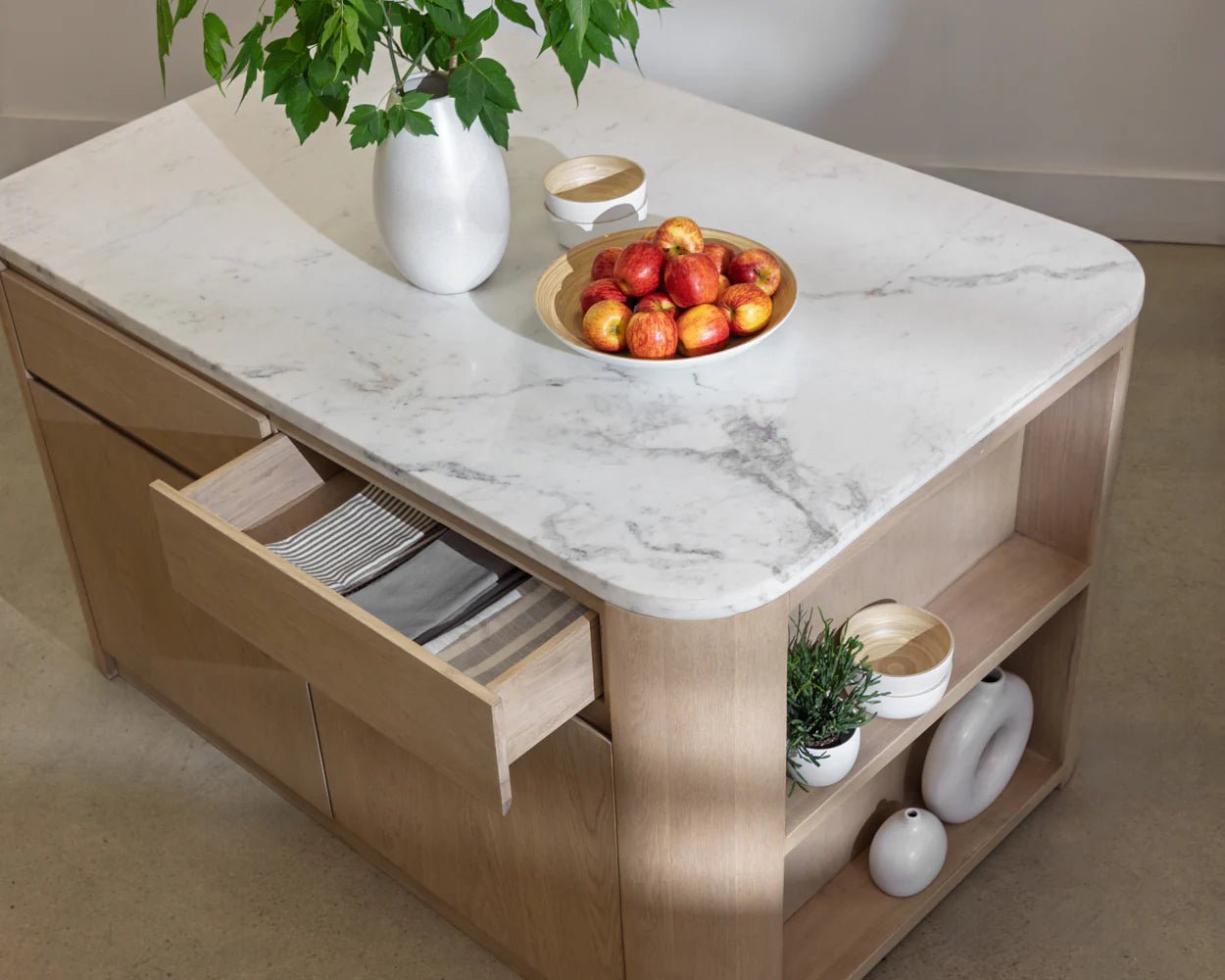 Romilly Kitchen Island - White Marble - 62" - Central Designs