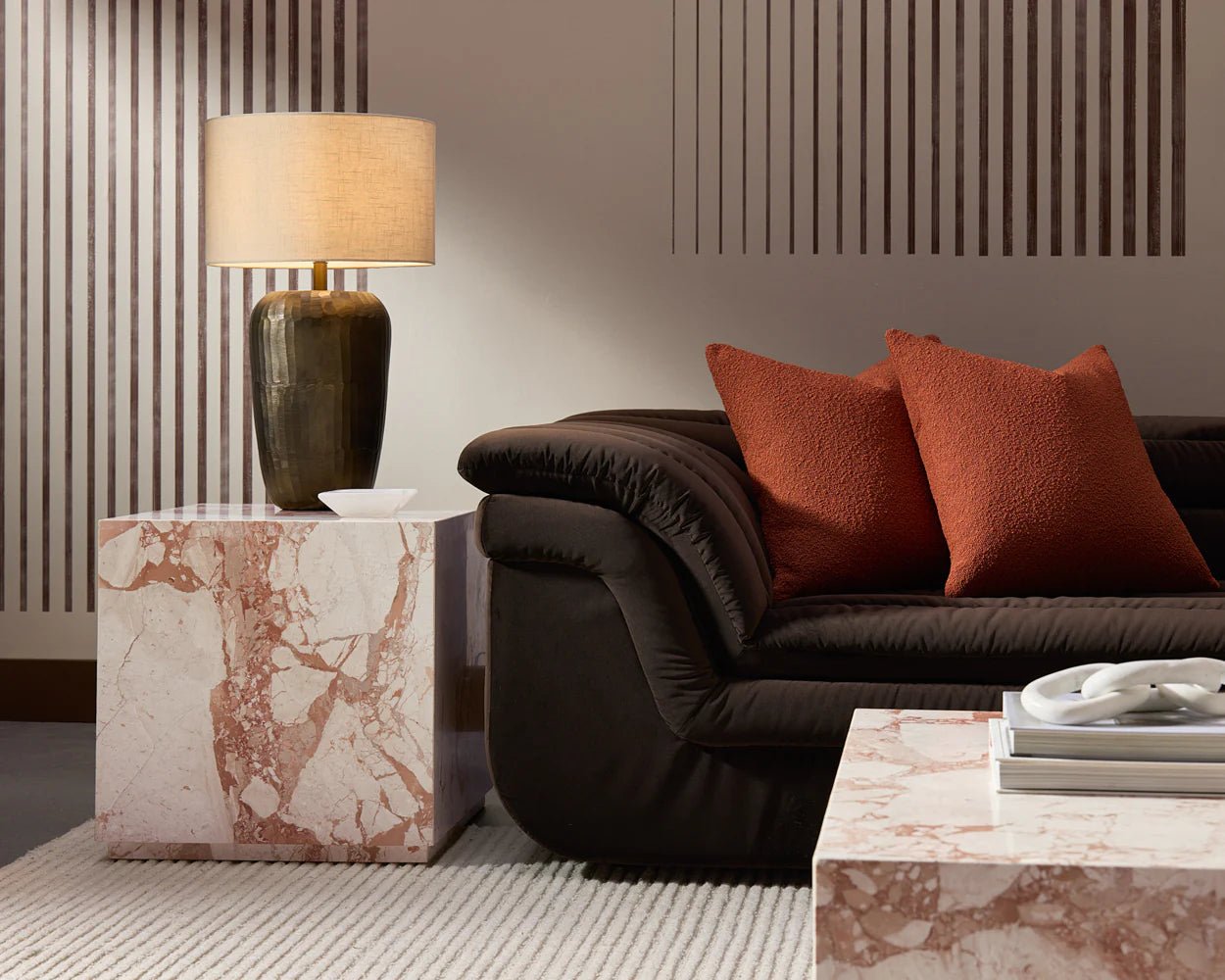 Laros End Table - Crema Breccia Marble - Central Designs