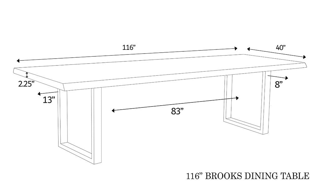 Brooks - Dining Table - U Base - 40" x 116" - White Wash Top - Black Base