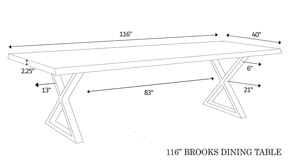 Brooks - Dining Table - X Base - 40" x 116" - White Wash Top - Black Base