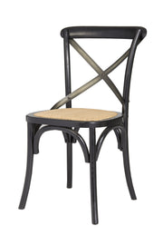 Cross Back Chair w/ Natural Brown Rattan Seat - Black - Central Designs