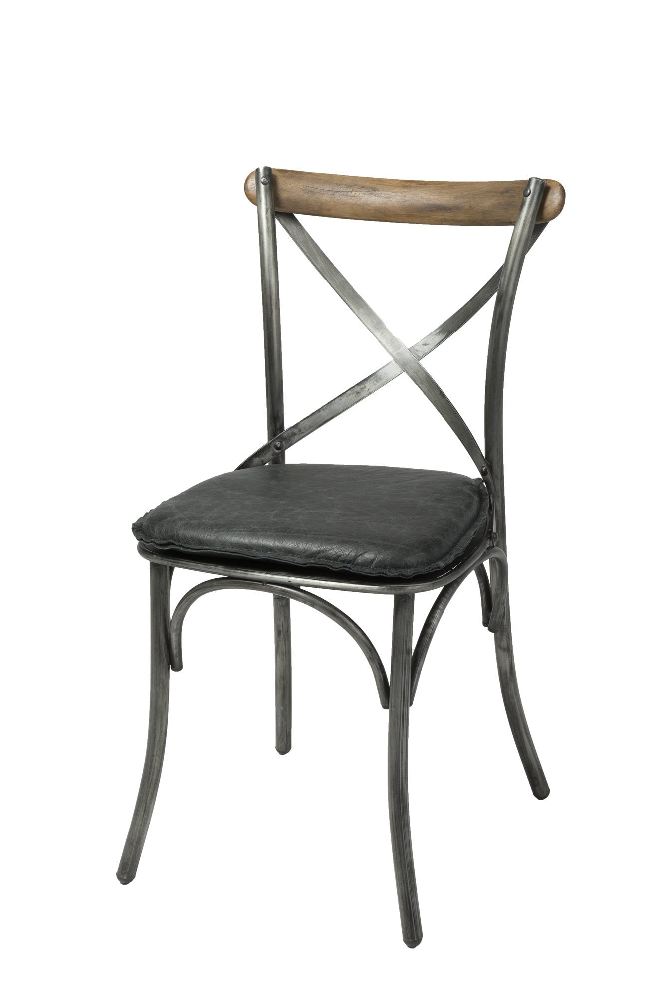 Metal Crossback Leather Cushion Seat - Antique Black - Central Designs