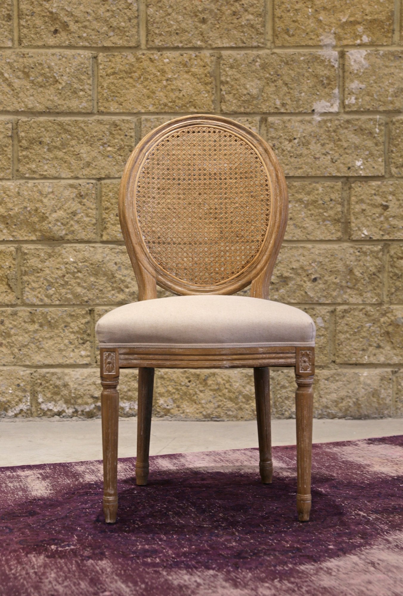 Napoleon Dining Chair w/ Cane Back - Antique Linen - Central Designs