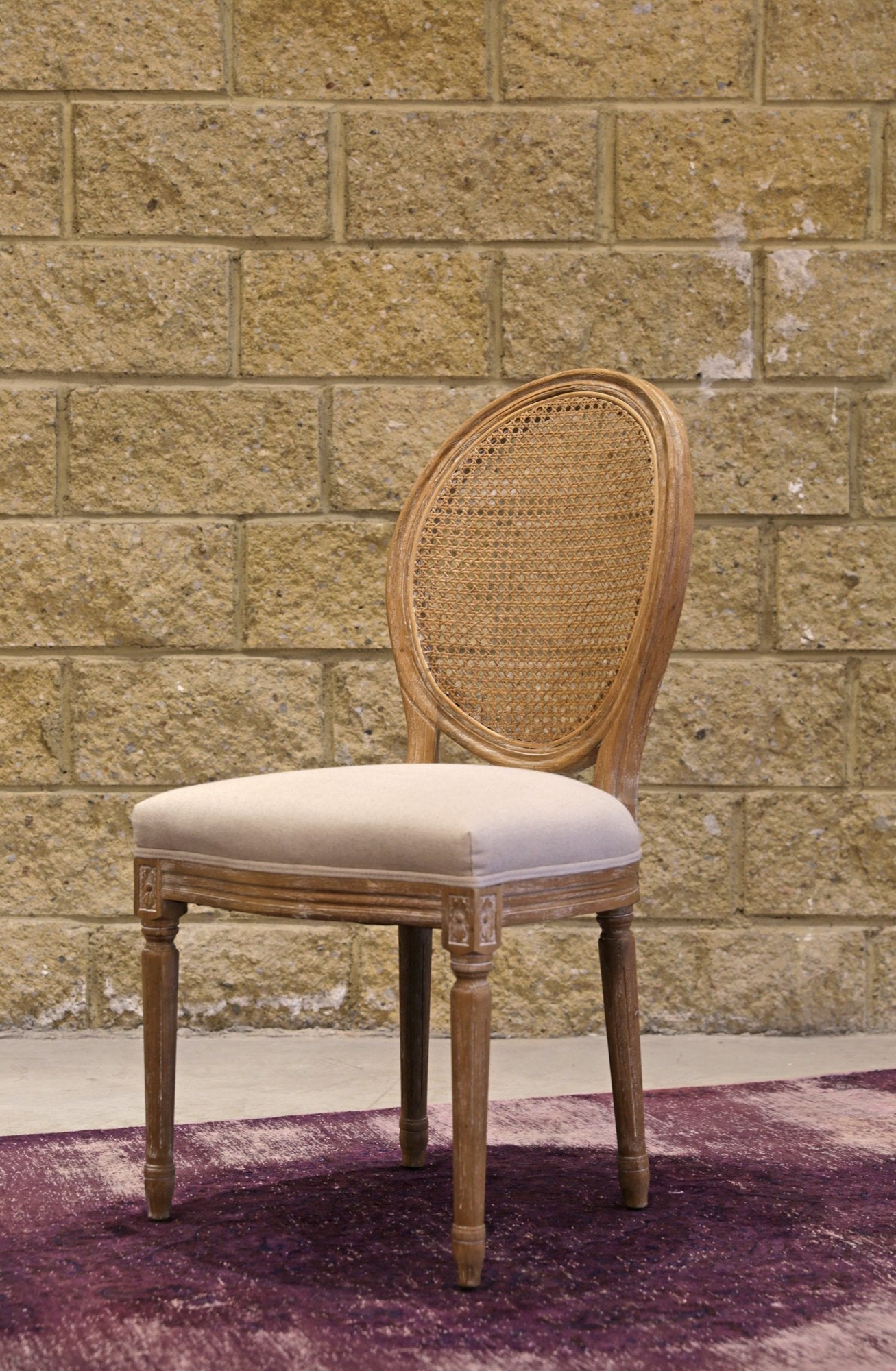 Napoleon Dining Chair w/ Cane Back - Antique Linen - Central Designs