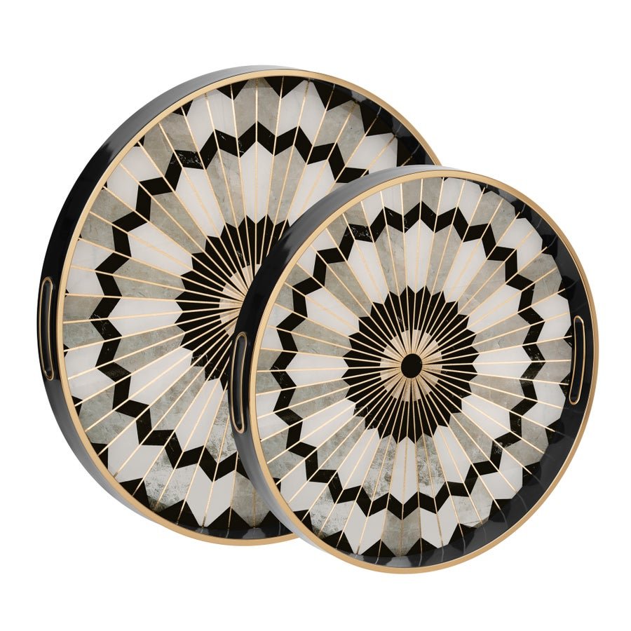 Savoy Gold Trim 2 Piece Round Tray Set - Mosaic - Central Designs