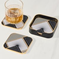 Savoy Gold Trim 4 Piece Square Coaster Set - Radiant Tile - Central Designs