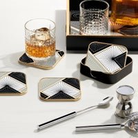 Savoy Gold Trim 4 Piece Square Coaster Set - Radiant Tile - Central Designs