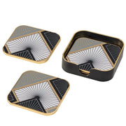 Savoy Gold Trim 4 Piece Square Coaster Set - Radiant Tile - Central Designs