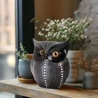 Debossed Dotted Horned Owl Resin Sculpture - Black - Central Designs
