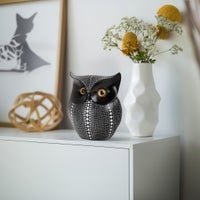 Debossed Dotted Horned Owl Resin Sculpture - Black - Central Designs