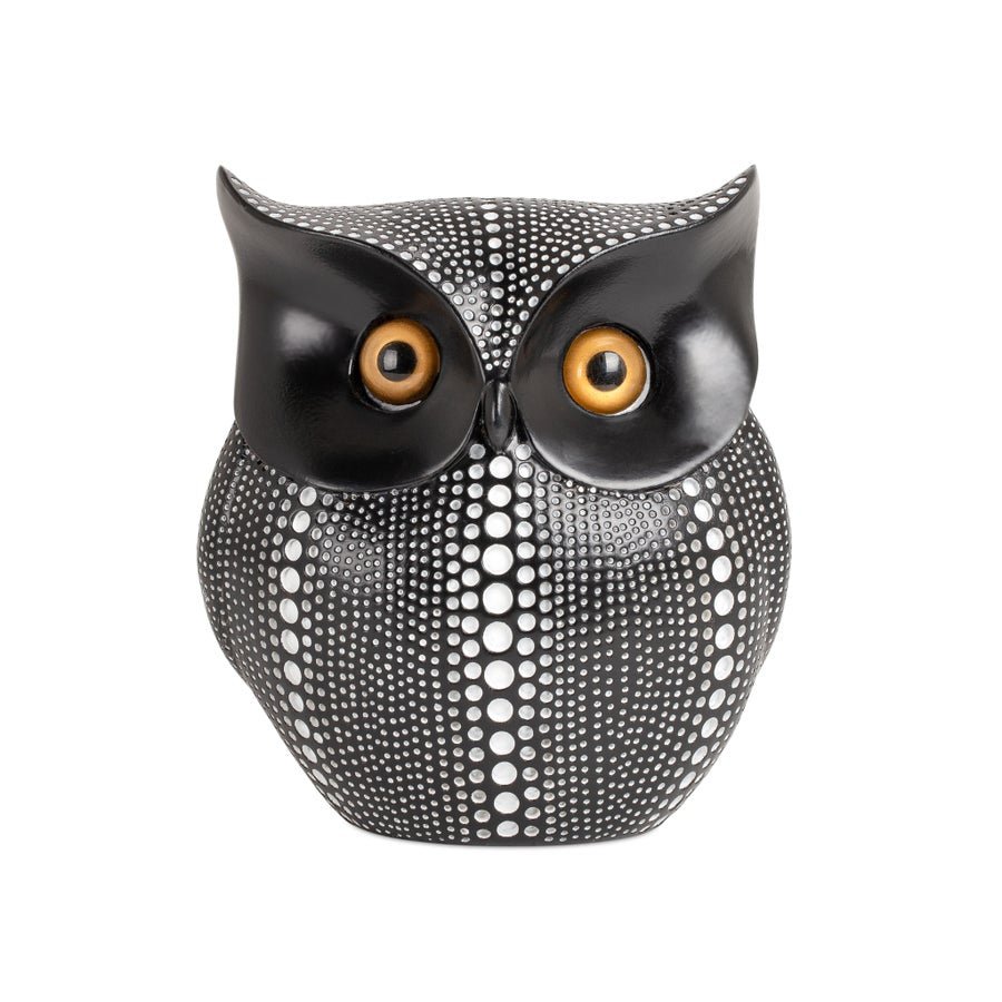 Debossed Dotted Horned Owl Resin Sculpture - Black - Central Designs