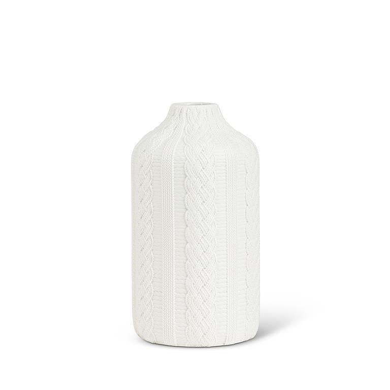 Knit & Cabled Slim Vase - Matte Wht - 6"H - Central Designs
