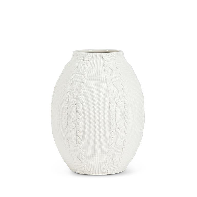 Curvy Knit & Cabled Vase - Matte Wht - 6"H - Central Designs