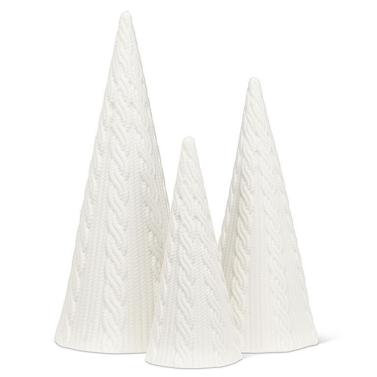 Lg Cabled Cone Tree - Matte Wht - 10"H - Central Designs