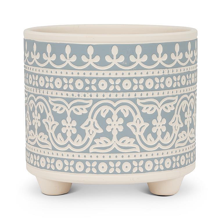 Lg Blue Stencil Planter - 6"H - Central Designs