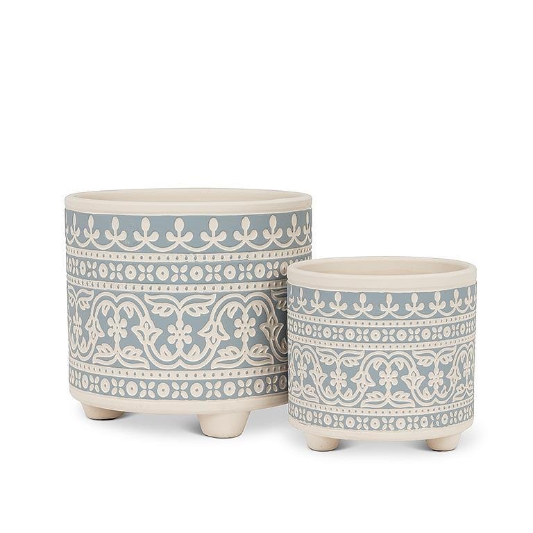 Lg Blue Stencil Planter - 6"H - Central Designs