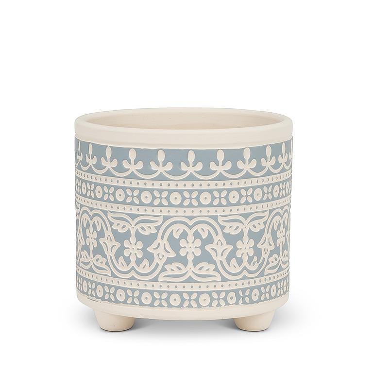Sm Blue Stencil Planter - 4.5"H - Central Designs
