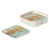 Savoy Gold Trim 4 Piece Square Coaster Set - Blue Mirage - Central Designs