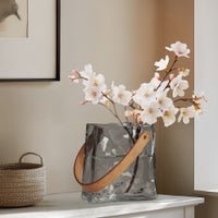 Handbag Smoke Glass 6.5 Inch Tall Vase with Faux Leather Handle - Central Designs