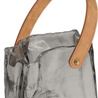 Handbag Smoke Glass 6.5 Inch Tall Vase with Faux Leather Handle - Central Designs