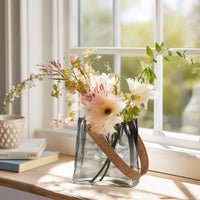 Handbag Smoke Glass 6.5 Inch Tall Vase with Faux Leather Handle - Central Designs
