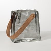 Handbag Smoke Glass 6.5 Inch Tall Vase with Faux Leather Handle - Central Designs