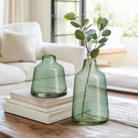 Marina Tapered Gold Bubble 6 Inch Tall Glass Vase - Light Green - Central Designs