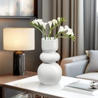 Sintra Double Bulb 10 Inch Tall Ceramic Vase - Shiny White - Central Designs
