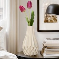 Pina Ceramic Matte Beige 11 Inch Tall Tapered Bulb Vase - Central Designs