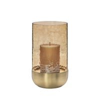 Waterfall Lustre Glass 9 Inch Tall Hurricane with Brushed Gold Metal Base - Central Designs