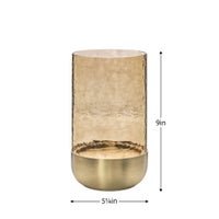 Waterfall Lustre Glass 9 Inch Tall Hurricane with Brushed Gold Metal Base - Central Designs