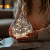 Teardrop Crackle Glass 6 Inch LED Decor Light with Timer - Clear - Central Designs