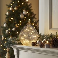 Teardrop Crackle Glass 6 Inch LED Decor Light with Timer - Clear - Central Designs