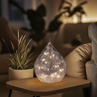 Teardrop Crackle Glass 6 Inch LED Decor Light with Timer - Clear - Central Designs
