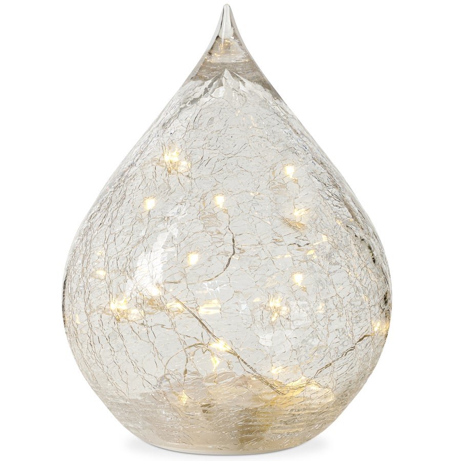 Teardrop Crackle Glass 6 Inch LED Decor Light with Timer - Clear - Central Designs